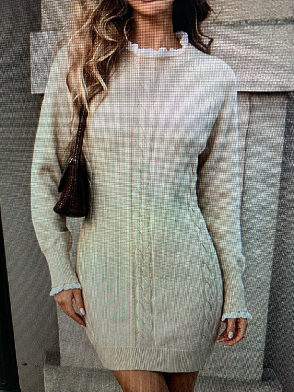 Cream Cable-Knit Women's Sweater Dress - Picture 3 of 5